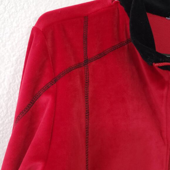 Velour Jacket Womens Size 10 Red and Black Colorblock Stretch Zipper Lon… - Picture 12 of 12
